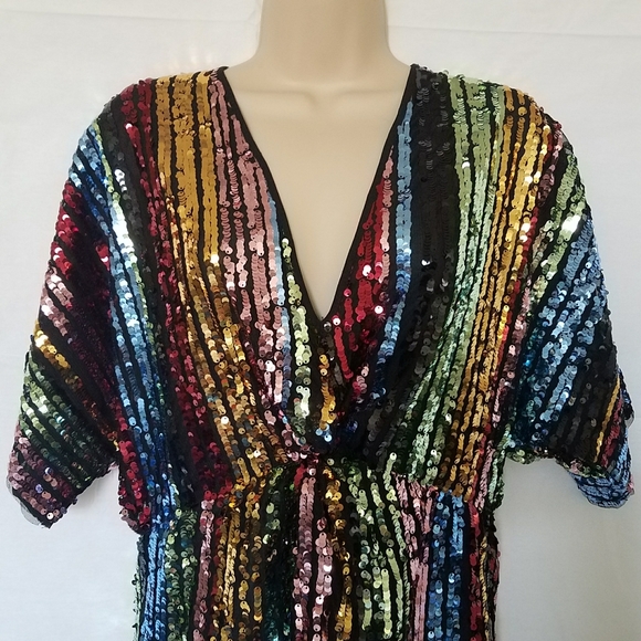 mango rainbow sequin dress